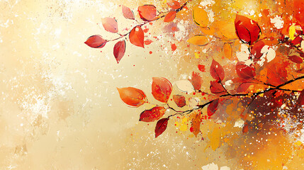 Poster - Oil paintings of abstract flowers and leaves, sprinkled paint on smooth paper, giving the paper a golden texture, prints, wallpapers, posters, cards, murals, rugs, hangings, wall art, posters