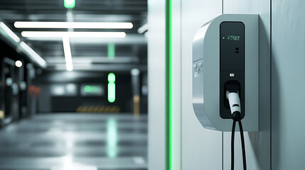 Aufkleber - Universal electric car charging from a wall box on a modern residential building