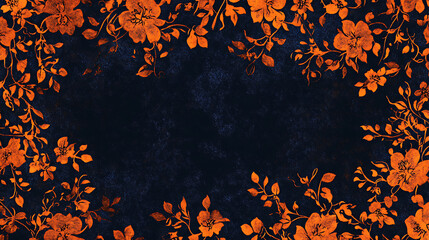 Aufkleber - Orange and dark navy floral pattern