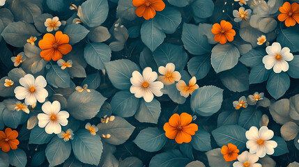 Poster - Oriental pattern with flowers and green leaves as background