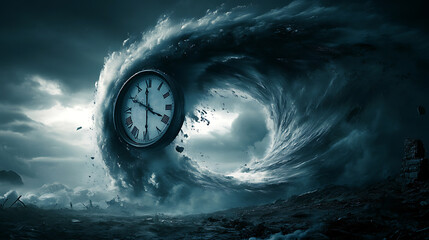 Poster - Passing of time concept, with clock in tornado shape, illustration
