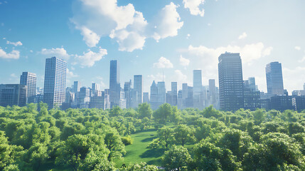 Aufkleber - Public park and high-rise buildings cityscape in metropolis city center, green environment city and downtown business district in panoramic view