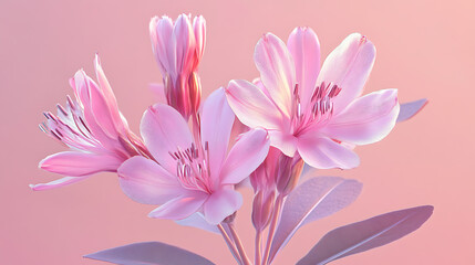 Poster - Raster illustration of bitter root, lewisia rediviva, flower, ecosystem, phytology, gardening, photosynthesis, petals, leaves, stems, bud, pink pastel color, horticulture concept, 3d artwork design