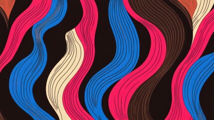 Poster - Abstract wavy lines in vibrant colors on dark background.