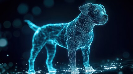 Futuristic digital dog illustration with glowing network connections design