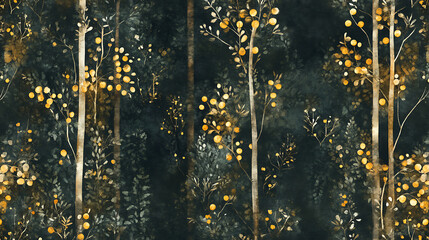 Leinwandbilder - Seamless pattern of a forest woodland in primitive watercolor style