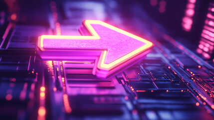 Fototapete - Secure file transfer concept, featuring a glowing arrow symbolizing data movement across a digital space, heading towards a stylized computer screen