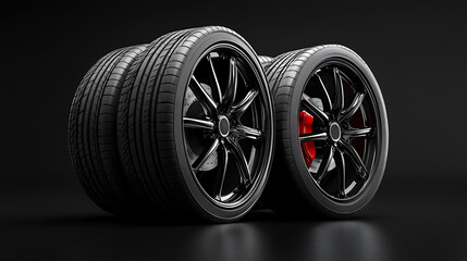 Fototapete - Set of summer, economical car tires on a black background
