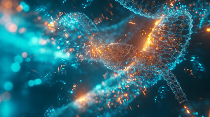 Fototapete - Shiny dna medicine blockchain metaverse nft crypto datastream flow background