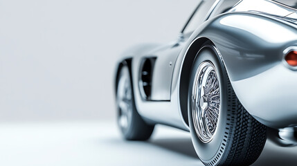Poster - Silver car on white background, close up shot with copy space concept