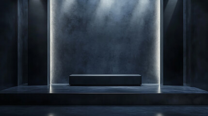 Poster - Sleek professional photo studio with dark grey backdrop and spotlighting, portrait photography concept