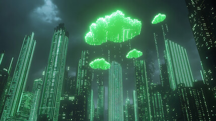 Fototapete - Smart city concept digital drawing, illustration