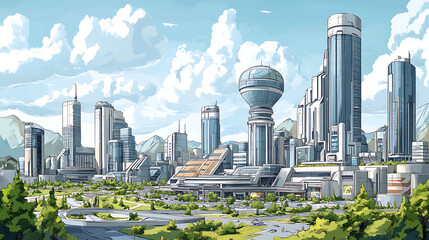Poster - Smart city concept digital drawing, illustration