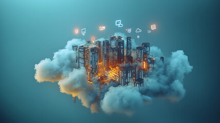 Aufkleber - Smart city on the cloud, the concept of connecting devices all over the world, big data collection, 3d illustration
