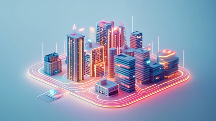 Poster - Smart city or intelligent building concept, concept for iot, smart city, speed connection and intelligent network, 3d artwork