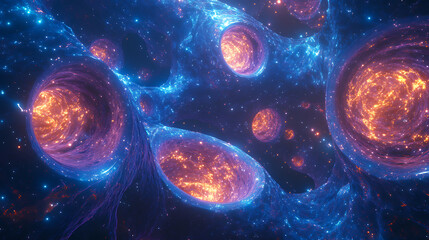 Aufkleber - Space portals in the universe, galactic wormholes or black hole funnels for time travel with millions of stars and nebulae around in blue neon color 3d illustration