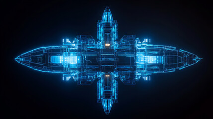 Poster - Spaceship rocket, blue neon color startup, space, business concept