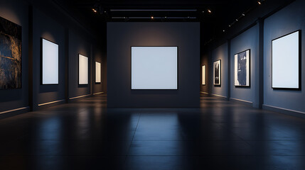 Poster - Spotlight on blank gallery display with dark ambient lighting, exhibition concept