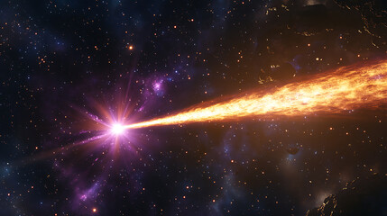 Aufkleber - Star with a bright beam in purple color in a dark galaxy with stars 3d illustration