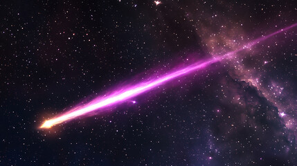 Poster - Star with a bright beam in purple color in a dark galaxy with stars 3d illustration