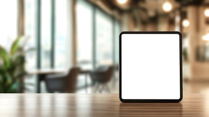 Aufkleber - Tablet computer with blank screen on blurred office background, copy space