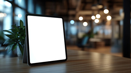Aufkleber - Tablet computer with blank screen on blurred office background, copy space