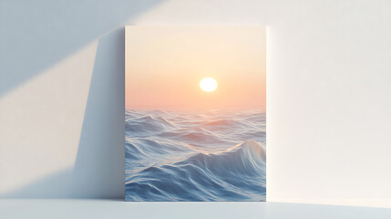 Aufkleber - The canvas is white and shows waves against the background of a sunset, 3d rendering