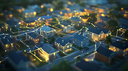 Fototapete - The communication network between the houses of the city is shown schematically on the map, 3d rendering