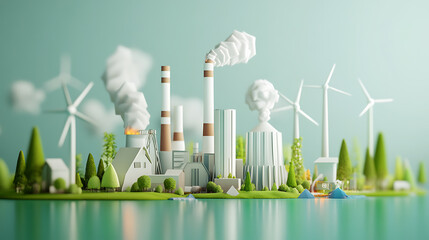 Fototapete - The idea of green industry or industry 4, 0, illustrated with a graphic of a sustainable power plant