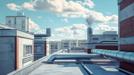 Aufkleber - The roof of a private building is covered with a polymer storm drainage system with a gutter