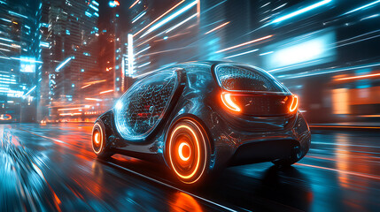 Fototapete - The smart car banner, smart intelligent car on an isolated hud-style background, 3d illustration