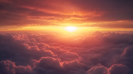 Poster - The view from the plane window to the sunset, aerial view, panoramic shot