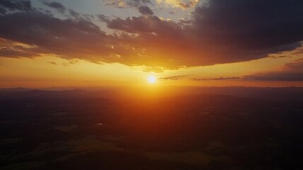 Poster - The view from the plane window to the sunset, aerial view, panoramic shot