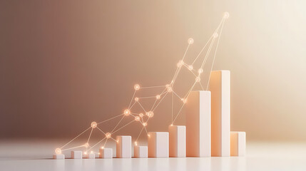 Aufkleber - This is an abstract 3d growth chart with connected lines and shapes, business, financial, analytics concept