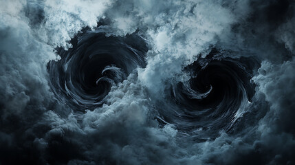 Poster - Three funnels of heavy clouds form the whirlpool