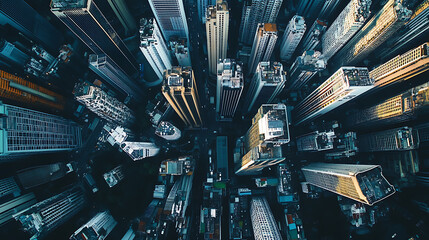 Leinwandbilder - Top view aerial photograph taken with a drone of bitexco, a developed metropolis featuring business centers and office skyscrapers, tall buildings in the city of ho chi minh
