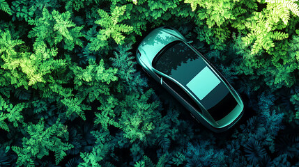 Poster - Top view of autonomous smart car in the forest, illustration