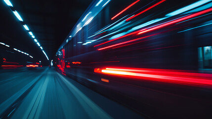 Fototapete - Transportation concept banner with truck in motion blur, illustration