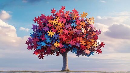 Aufkleber - Tree made of colorful puzzles