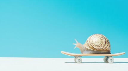 Leinwandbilder - Minimalist Performance Breakthrough Whimsical Snail Skateboarding Metaphor for Agile Innovation, Speed Transformation, and Unexpected Growth Strategies