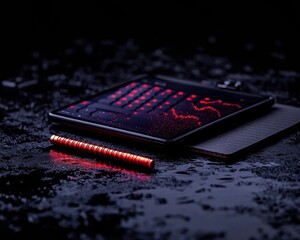 Poster - Cyberpunk Financial Analysis Dark Moody Digital Forecast Visualization with Neon Red Stock Market Dashboard - AI-Powered Investment Intelligence