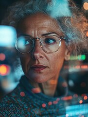 Aufkleber - Empowered Senior Innovator Tech-Driven Professional Redefining Age Dynamics in Digital Workplace with Sophisticated Cybernetic Insight and Intergenerational Leadership