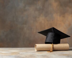 Leinwandbilder - Minimalist Graduation Moment Gen Z Academic Achievement Showcase with Textural Neutral Backdrop - Empowering Educational Milestone Content for Digital Branding