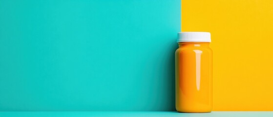 Fototapete - Vibrant Wellness Essentials Minimalist Supplement Packaging in Bold Color-Block Design - Nutritional Innovation for Performance-Driven Lifestyles