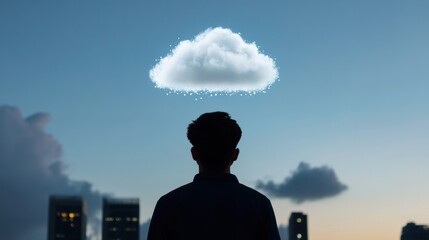 Aufkleber - Futuristic Cloud Computing Visionary Immersive Digital Transformation Concept Revealing Innovative Tech Infrastructure and AI-Powered Network Connectivity at Urban Twilight