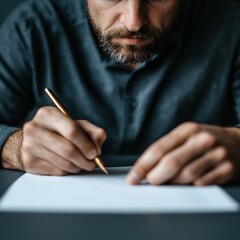 Aufkleber - Minimalist Creative Process Focused Professional Crafting Strategic Content with Precision Pencil on Pure White Surface - Mindful Workspace Productivity