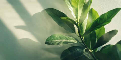 Aufkleber - Minimalist Green Living Soft Botanical Shadows Capturing Serene Plant Wellness - Contemporary Biophilic Interior Design Inspiration for Mindful Urban Spaces