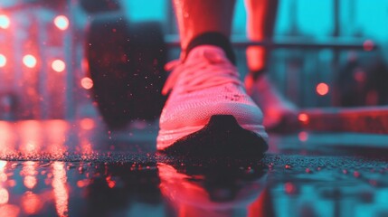 Aufkleber - Cyberpunk Athletic Performance Immersive Neon-Lit Fitness Journey - High-Intensity Training Evolution with Next-Gen Urban Sportswear Aesthetic