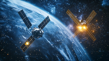 Poster - Two satellites clashing in orbit and creating space debris