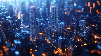 Aufkleber - Urban network in the net of buildings under blue light